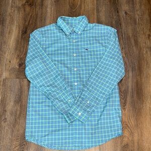 Vineyard Vines Boys Green and Blue Plaid Button Down Shirt